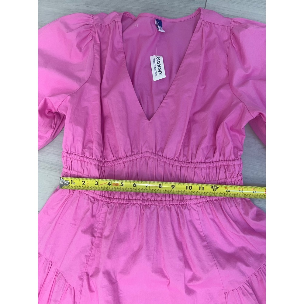 Boho Old Navy Midi Dress Pink Puff Sleeve Smocked Waist Sz M Barbiecore NWT Chic - Picture 7 of 8